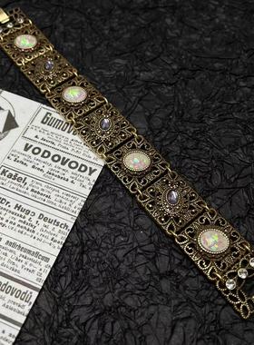 中古西洋古董重工镶嵌手排手链做旧雕花镂空宫廷手链饰品