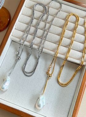 巴洛克珍珠蛇骨链长项链可叠戴