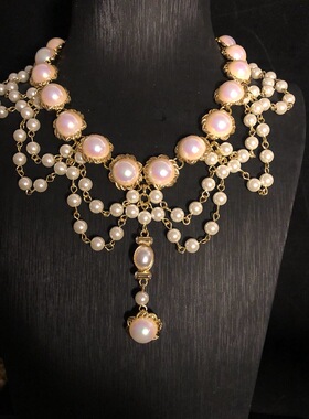 赫本风仿珍珠流苏项链西洋中古感颈链毛衣链欧美