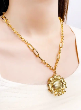 欧美个性小众纹理太阳花项链笑脸太阳天然珍珠耳饰轻奢高级设计感