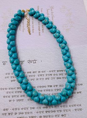 中古vintage古董复刻骨头绿松石项链 重工夸张气质项链