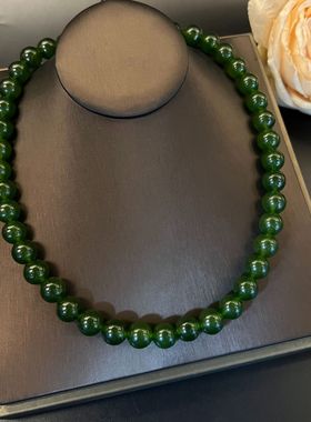 明星同款复古天然祖母绿圆珠项链自然纹理短款项链古典优雅气质