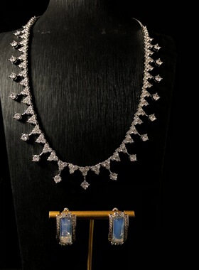 wish新款女神流苏项链镀金优雅法式风气质时尚耳钉耳拍首套装