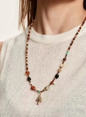 高版本日出蘑菇彩色串珠项链女叠戴小众轻奢毛衣链