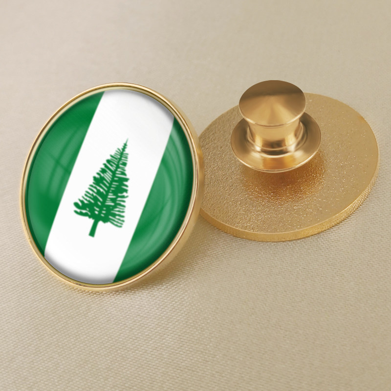 圆形诺福克岛国旗徽章定制世界各国旗帜胸章襟章水晶滴胶胸针