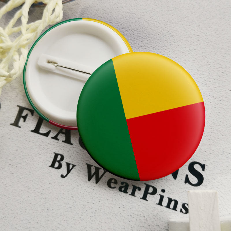 贝宁共和国国旗胸章订制 世界各国旗帜胸针订做胸徽 马口铁襟章