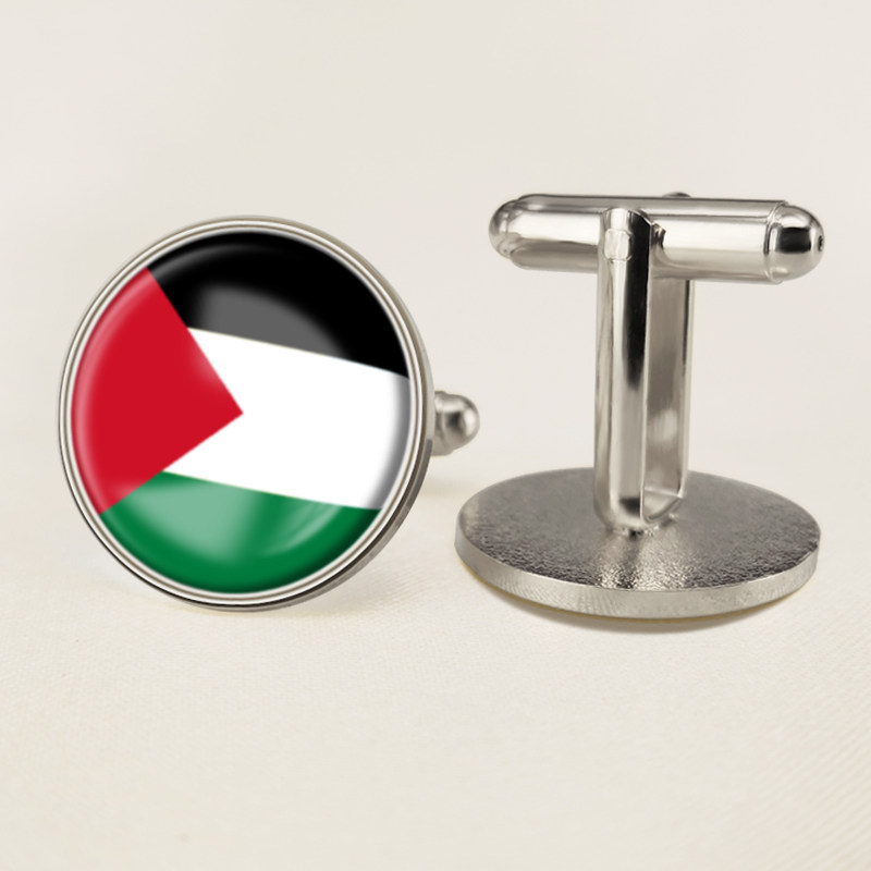 巴勒斯坦国旗袖扣爱国旗帜男士休闲轻奢衬衫袖钉口百搭
