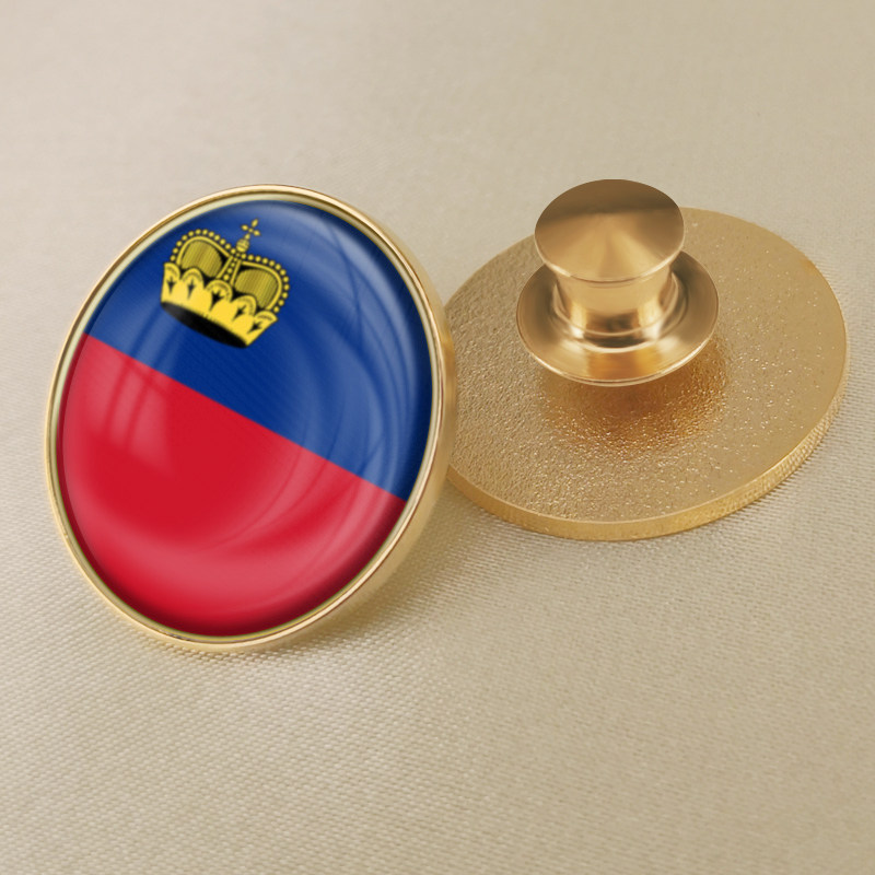 圆形列支敦士登国旗徽章定制世界各国旗帜胸章襟章水晶滴胶胸针