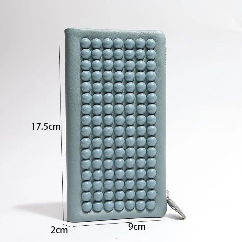 外贸特价清 进口头层牛皮真皮长款女士两用钱夹真皮铆钉钱包卡包