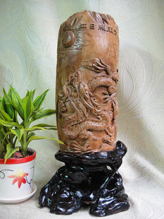 马狮麟越南黄花梨木雕件 红日照东方  越黄蟠龙摆件 黄花梨摆件