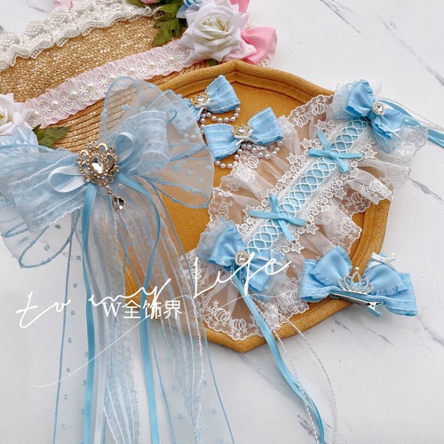 儿童发饰蓝色洛丽塔可爱串珠皇冠演出六一满月生日拍照写真配饰