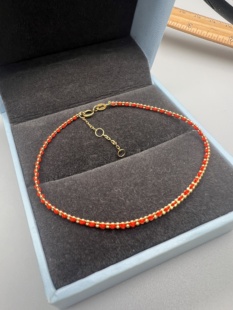 纯18K金本命年侧身链编织红绳手链法国红绳黄金750真金手链男女款