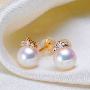 新款18K金小睫毛钻石耳钉珍珠耳钉空托三钻王妃耳环蜜蜡碧玉耳饰