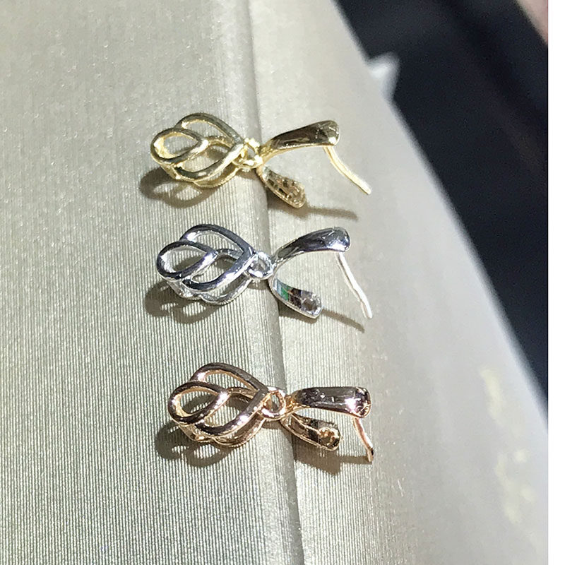 18K配件翡翠玉扣Au750玉扣瓜子扣夹扣厚金镂空花小吊坠扣头配件