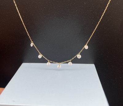 纯18k金真金Au750黄金镶嵌钻石培育钻七钻美神项链伸缩卡家满天星