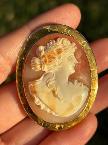 古董18K10K金卡梅奥胸针