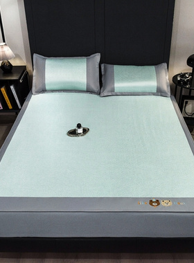 卡通小熊冰藤席凉席空调席双人床三件套1.2m床两件套床笠款床包式