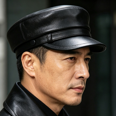 韩版休闲男士羊皮平顶帽时尚潮帽