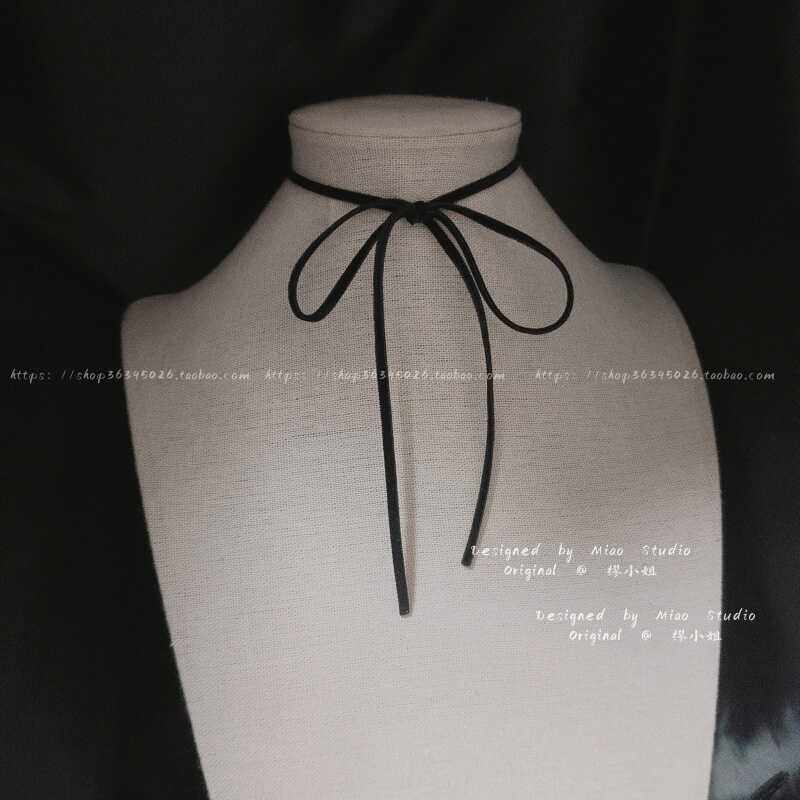 不褪色 原创黑色黑丝绒锁骨链自由系带蝴蝶结颈链甜酷辣妹choker