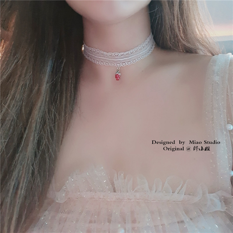 choker颈链白蕾丝樱桃草莓