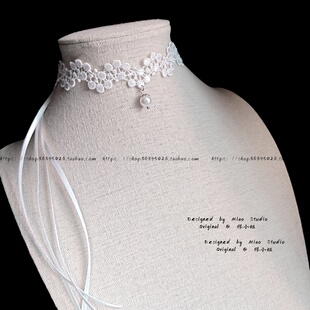 不褪色 淡水珍珠choker蕾丝项链配饰颈链自绑系小众设计简约气质