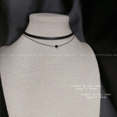 不褪色 黑色珠锁骨链女短款 双层皮绳项链颈带项圈小众设计choker