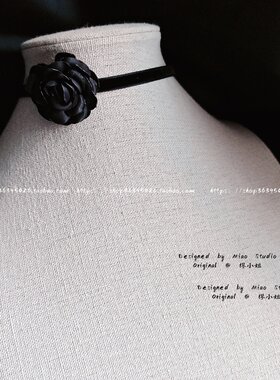 不褪色 黑玫瑰花choker项链写真配饰颈链小众设计感丝带简约气质