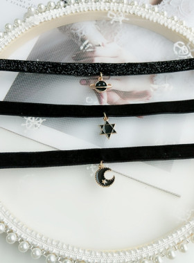 少女心choker！六芒星月亮黑色项圈项链女锁骨链脖子饰品颈带颈链