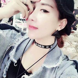 原宿手工定制项链颈链带字母黑颈圈choker日系原宿项圈锁骨链