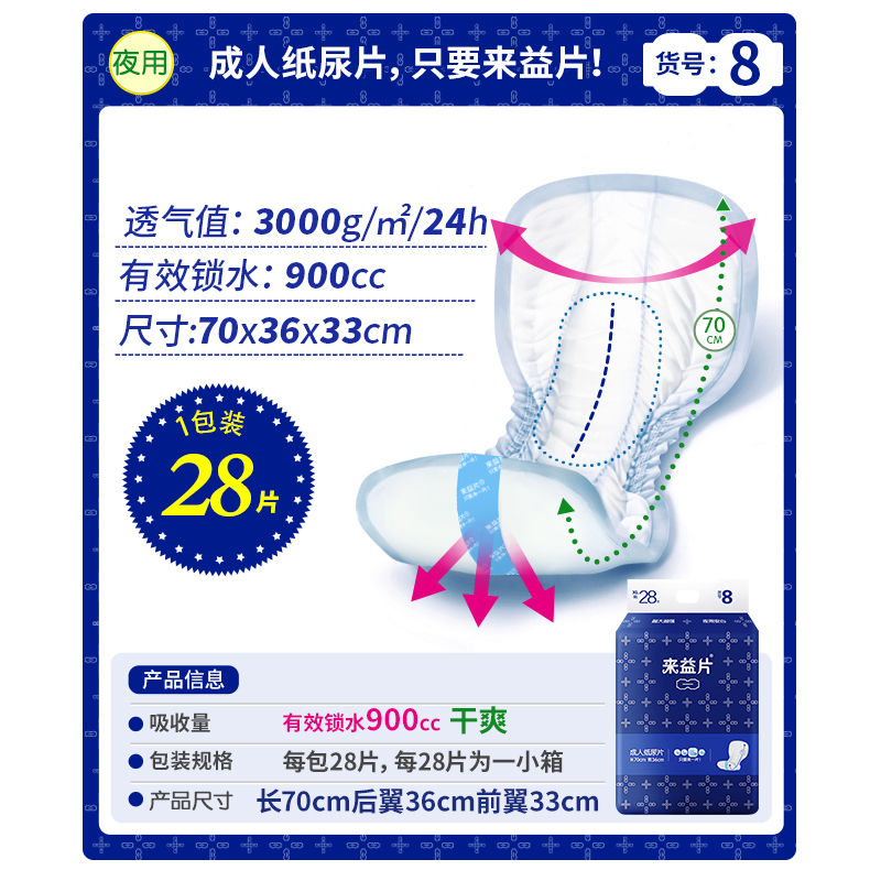 来益片8号葫芦型夜用纸尿片老人用加厚特大号护理尿垫成人尿不湿