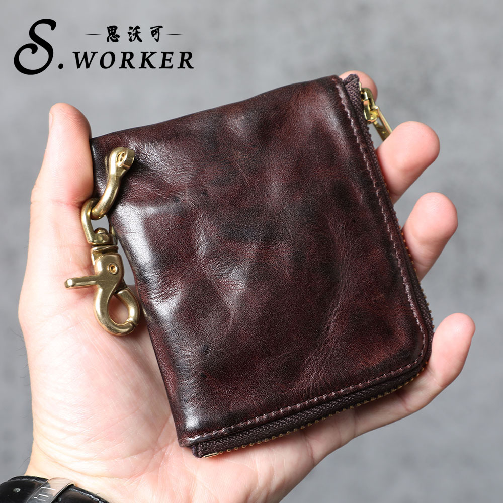 思沃可 简约真皮卡包植鞣皮小零钱包超薄驾驶证包迷你腰挂手工包