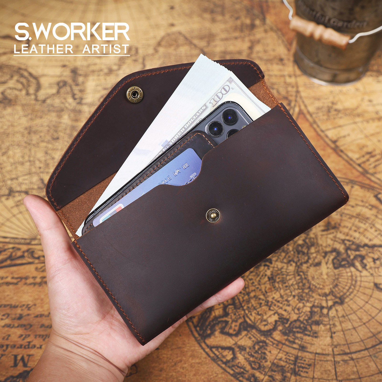 简约复古头层牛皮手拿包原创手工真皮长款钱包手机包百搭超薄男女,箱包皮具/热销女包/男包,钱包,淘宝优惠券,粉丝福利购,淘宝优惠卷