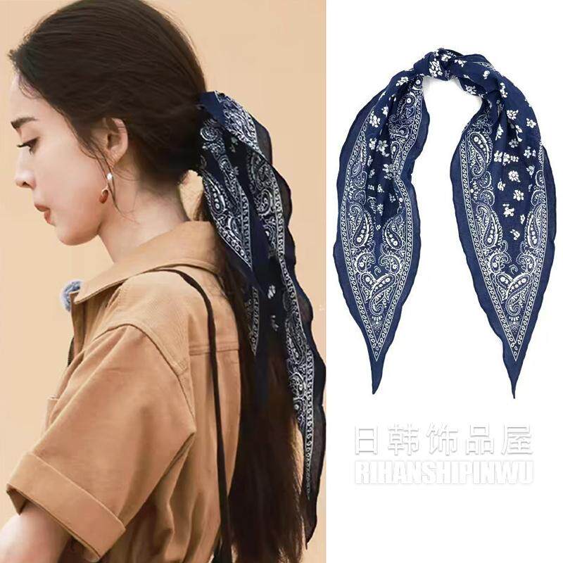 娜扎同款蓝色飘带花绑发头发丝巾发带时尚发饰女头带扎头巾高级感