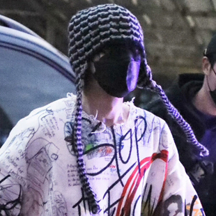 邓为同款帽子条纹针织帽日系手工编织护耳帽百搭潮酷雷锋帽秋冬新