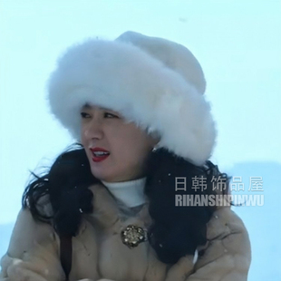 风吹半夏赵丽颖许半夏同款帽子加绒仿水貂毛皮草2022新款女冬保暖