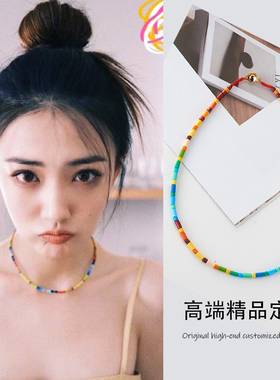 徐璐同款项链女夏串珠条纹彩色