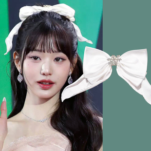 后脑勺秋冬蝴蝶结夹子头饰顶夹头饰 白色发夹女2024新款 张元 英同款