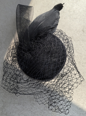 Iu李知恩同款发饰礼貌黑色羽毛时尚显脸瘦高级感气质黑色复古潮人