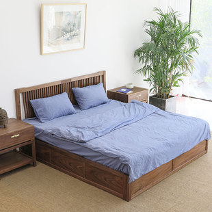 北美黑胡桃全实木框架双人床新中式架子床现代简约卧室包邮入户