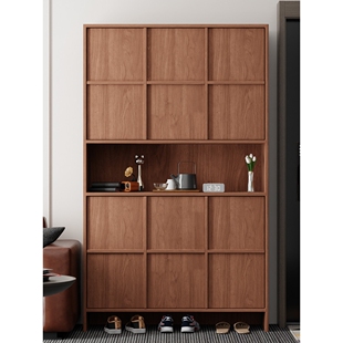 黑胡桃木骨骼线鞋柜家用门口靠墙一体多层玄关柜入户置物架高柜