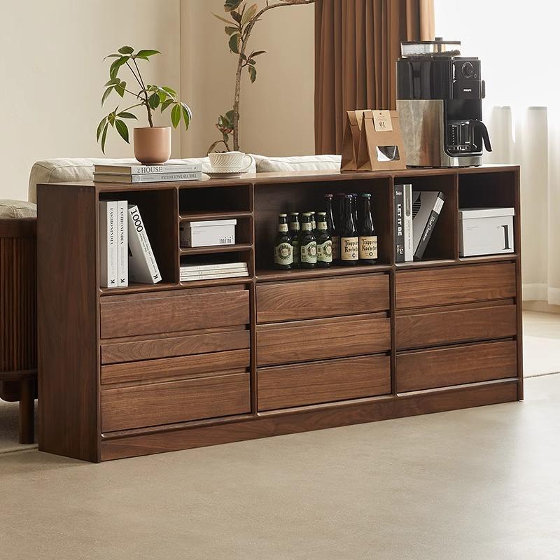 黑胡桃电视柜现代简约日式实木矮书柜落地书架斗柜组合储物柜靠墙