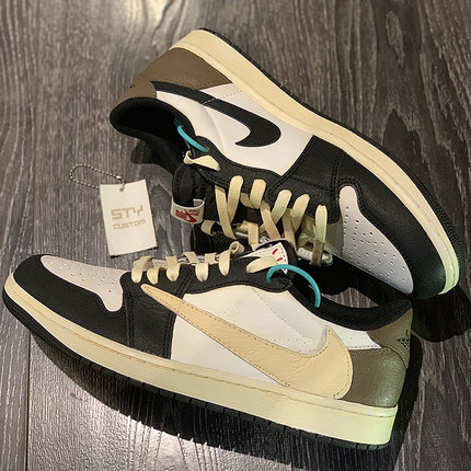STY定制Air Jordan 1 Low OG AJ1低帮黑粉 倒钩TS联名 男子运动鞋
