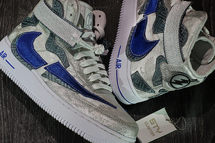 AF1空军一号高帮板鞋 闪电侠白蓝丝绸中国风 force STY定制Air