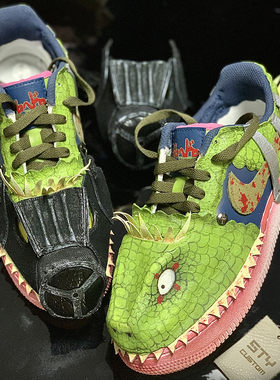 STY定制Nike AIR FORCE 1 AF1 异兽魔都 绿色开曼 耐克复古运动鞋