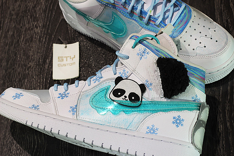 STY定制 Air Jordan 1 AJ1 白粉灰雾霾男女中帮休闲鞋 冰雪熊猫
