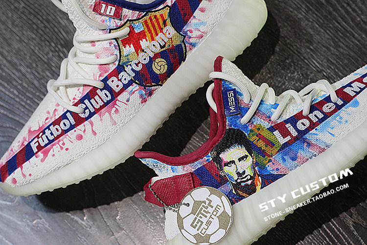 STY定制 Adidas Yeezy 350 V2 椰子纯白2.0 白冰淇淋  巴萨梅西