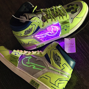 AJ1 白绿赛博朋克 灯组夜光 STY定制AIR 板鞋 高帮运动鞋 JORDAN