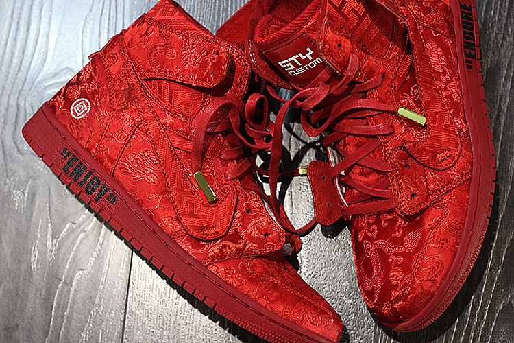 STY custom改制换材料 air jordan 1 ow联名 中国红 丝绸中国风