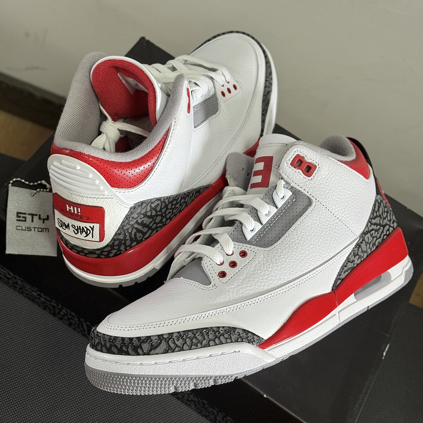 STY定制 Air Jordan 3 AJ3红雀 白酒红 阿姆白红 乔3复古篮球鞋