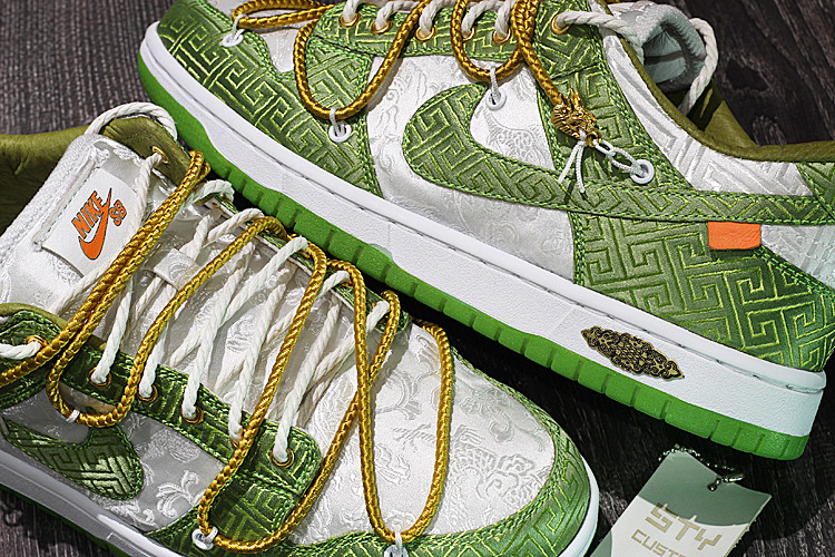 马年限定STY定制 NIKE Dunk Low The 50 白绿丝绸OW联名板鞋男女